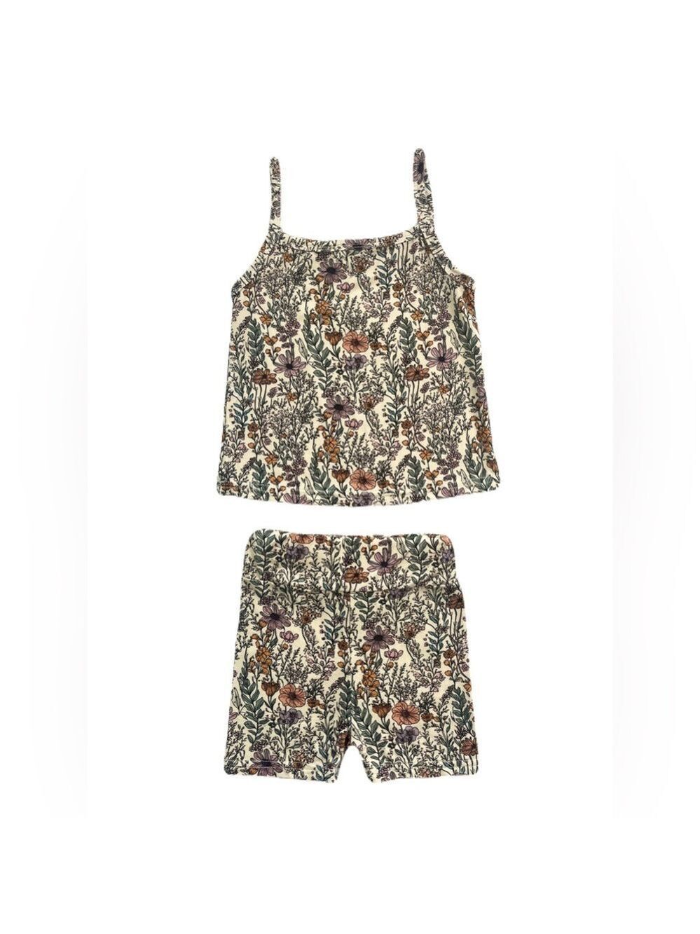 Little Eyes Bamboo‎ Golden Hour Flora Bike Shorts Tank Matching Set